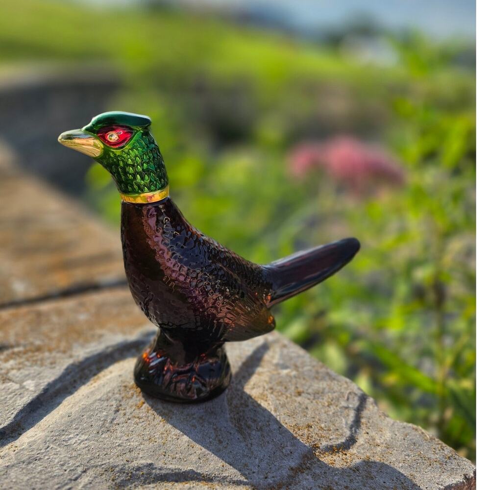 VTG 70s Avon Pheasant Bird Amber Glass Liquor Decanter Bar Collectible Mancave